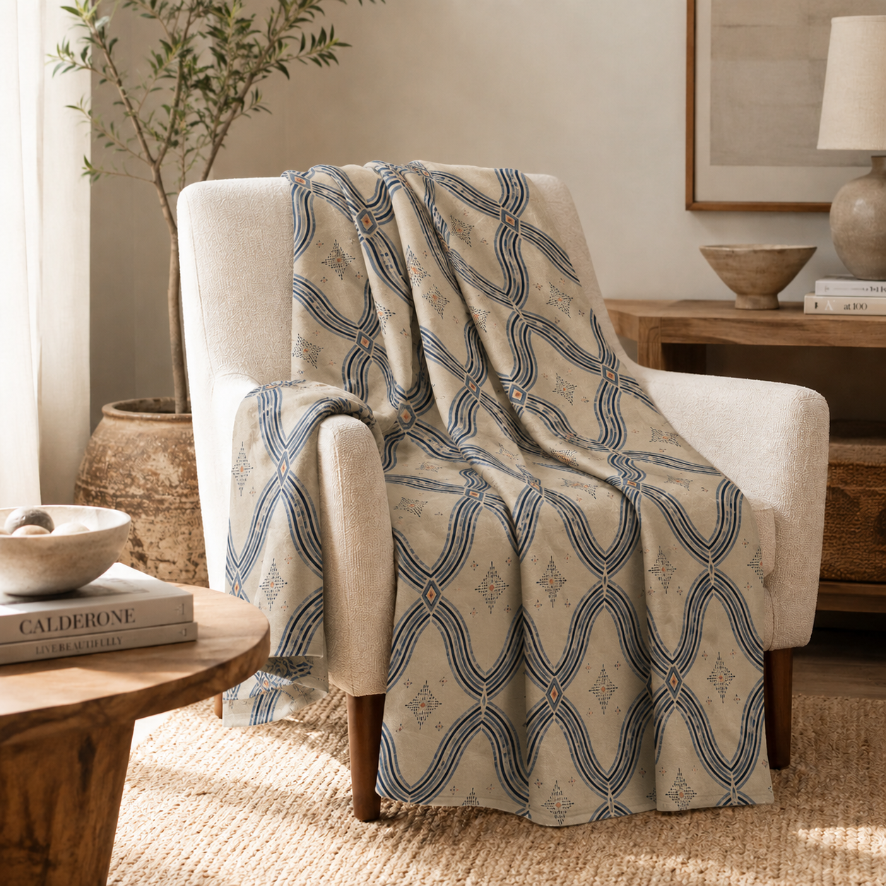 Zebra Rhythm – Indigo Weave – Cotton Throw