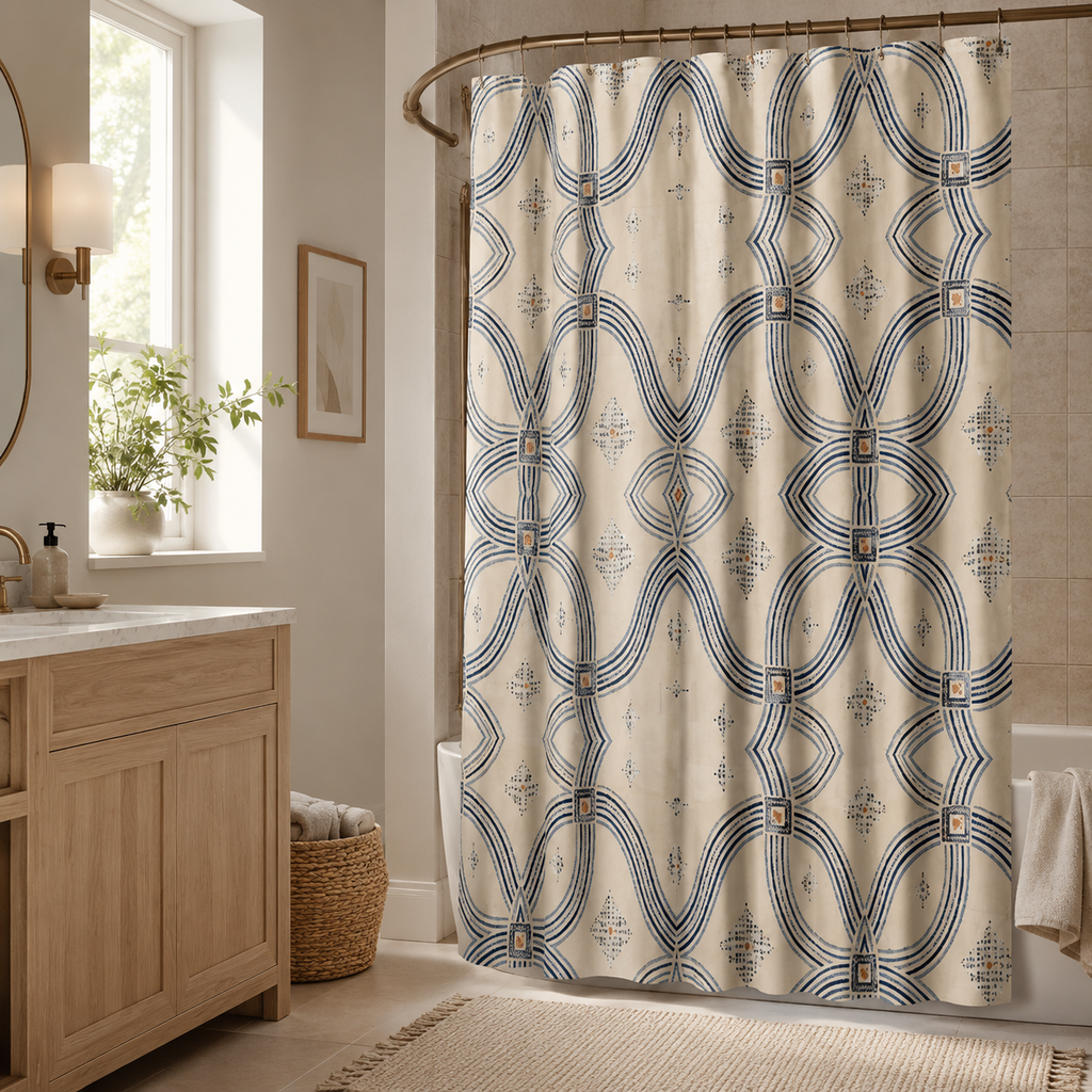 Zebra Rhythm Indigo Weave — Shower Curtain