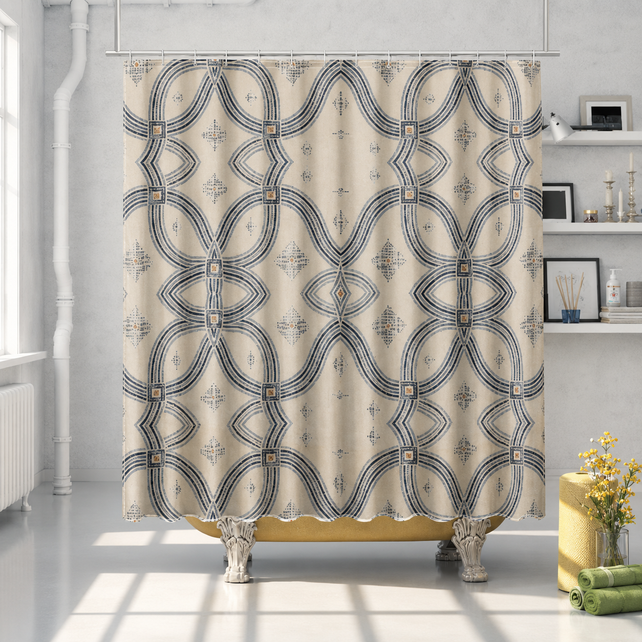 Zebra Rhythm Indigo Weave — Shower Curtain