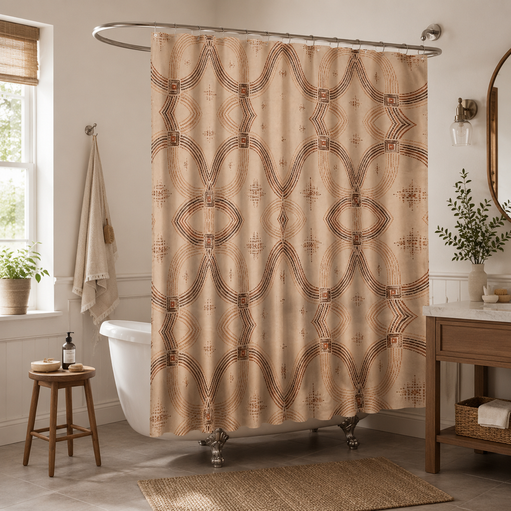 Zebra Rhythm Terracotta Junction — Shower Curtain