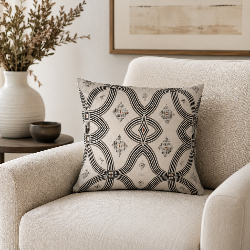 Zebra Rhythm – Monochrome Loom – Velvet Cushion