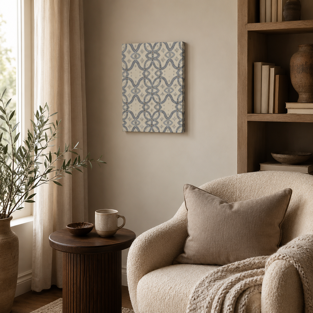 Zebra Rhythm Indigo Weave — Small Gallery Wrapped Canvas Print