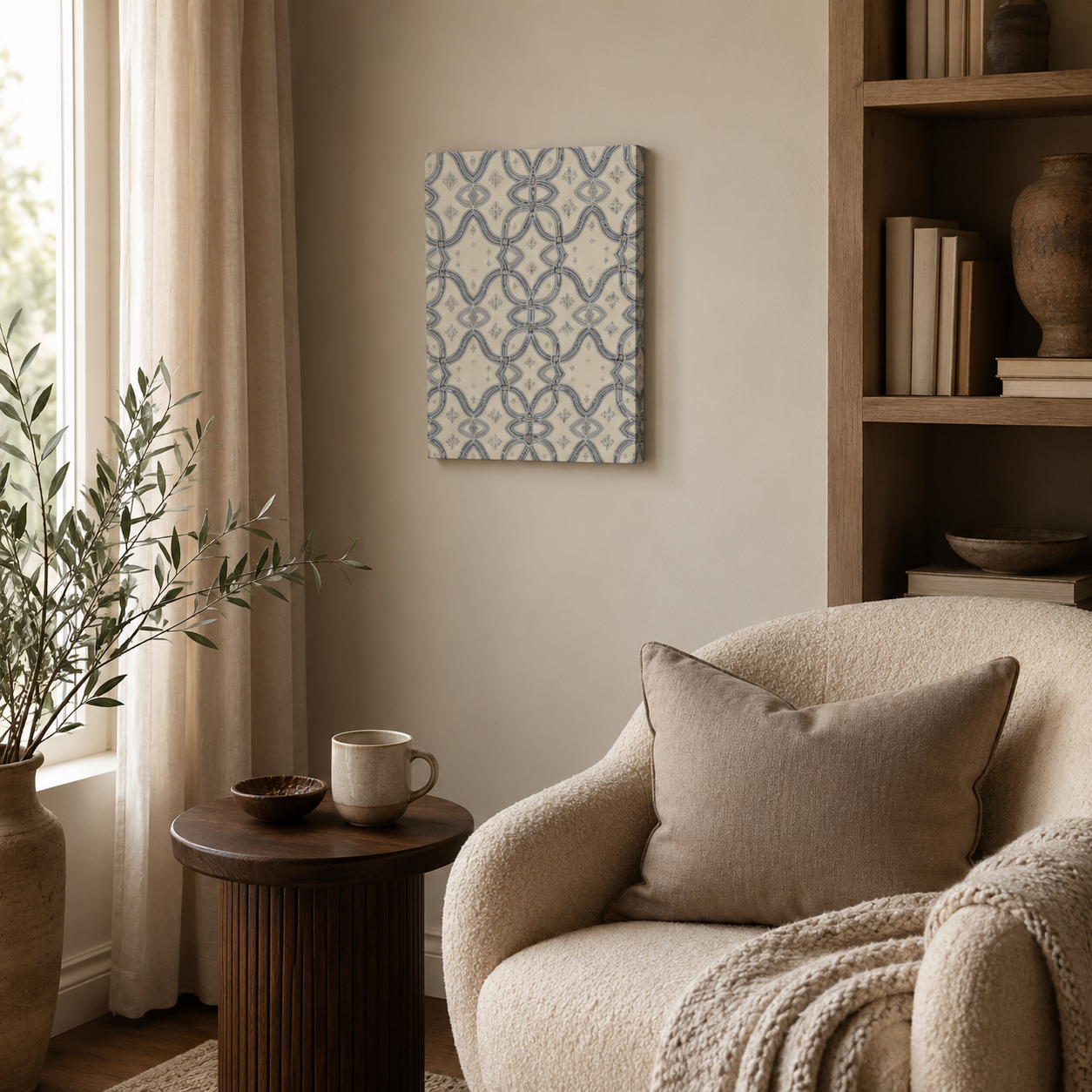 Zebra Rhythm Indigo Weave — Small Gallery Wrapped Canvas Print