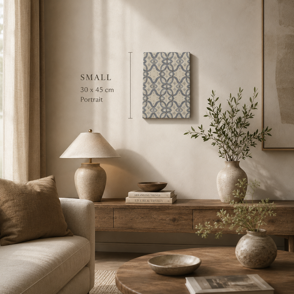 Zebra Rhythm Indigo Weave — Small Gallery Wrapped Canvas Print
