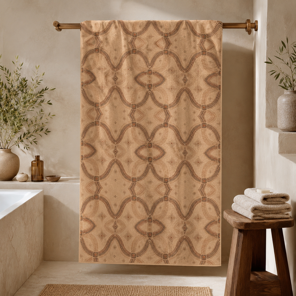 Zebra Rhythm Terracotta Junction — Bath Towel