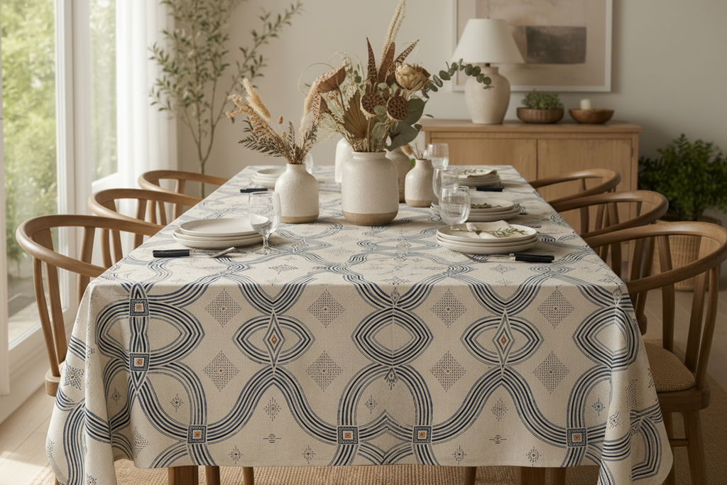 Zebra Rhythm Indigo Weave Tablecloth — 300×140