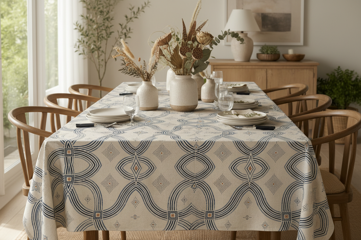 Zebra Rhythm Indigo Weave Tablecloth — 300×140