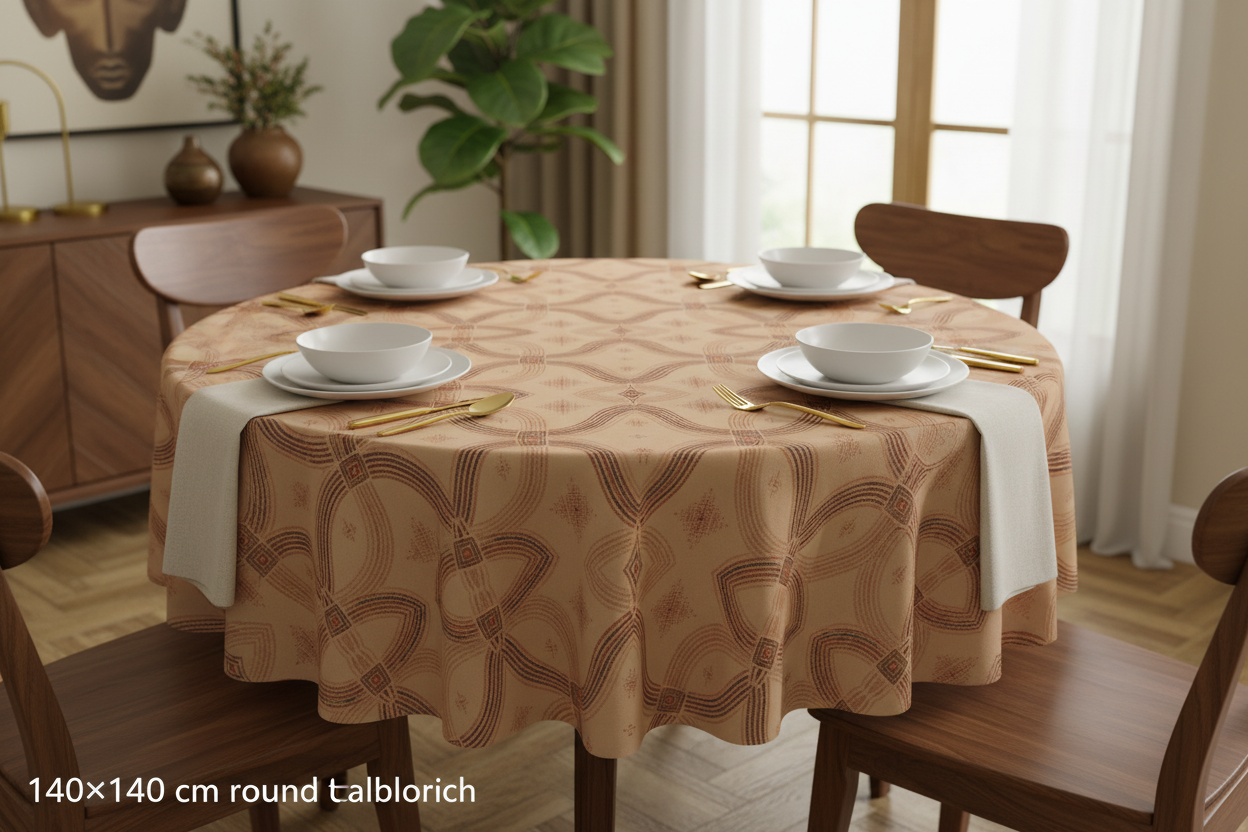 Zebra Rhythm Terracotta Tablecloth — 140×140 Round