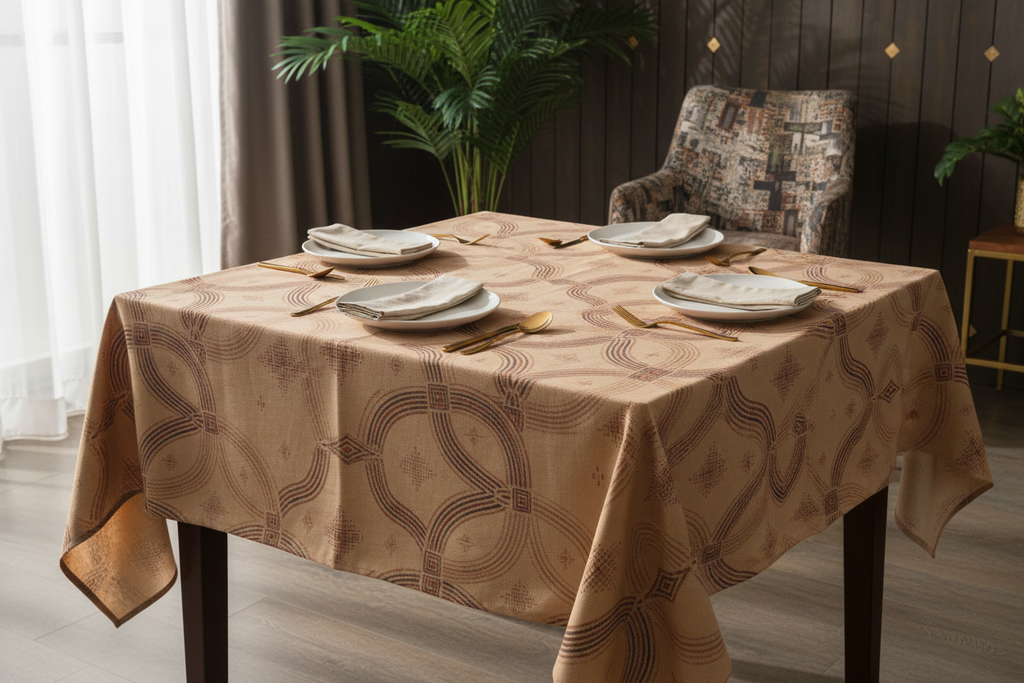 Zebra Rhythm Terracotta Tablecloth — 140×140 Square