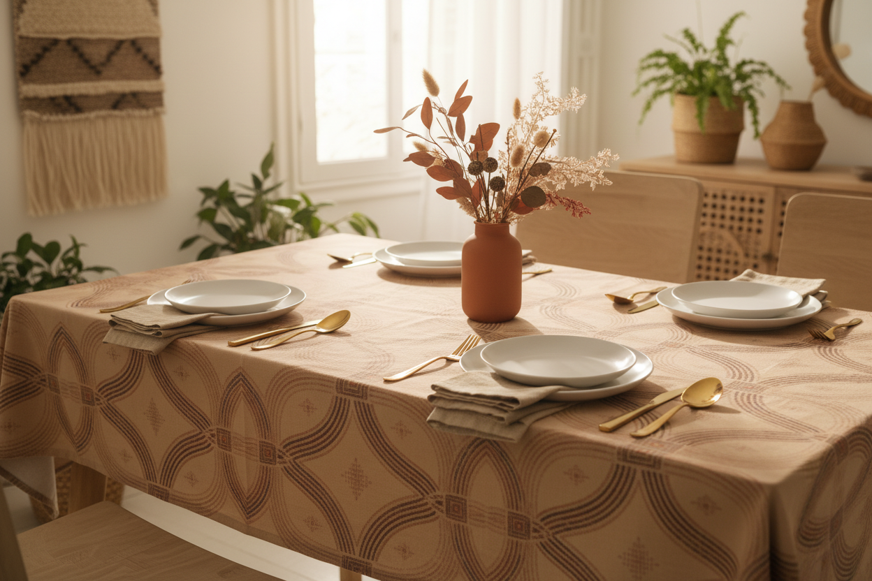 Zebra Rhythm Terracotta Tablecloth — 180×140