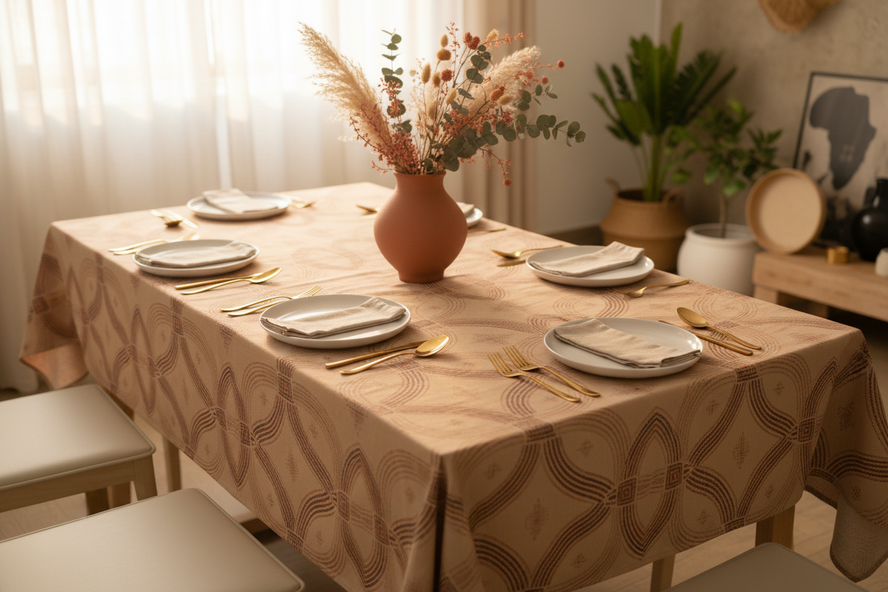 Zebra Rhythm Terracotta Tablecloth — 230×140