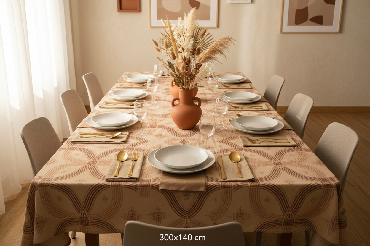 Zebra Rhythm Terracotta Tablecloth — 300×140